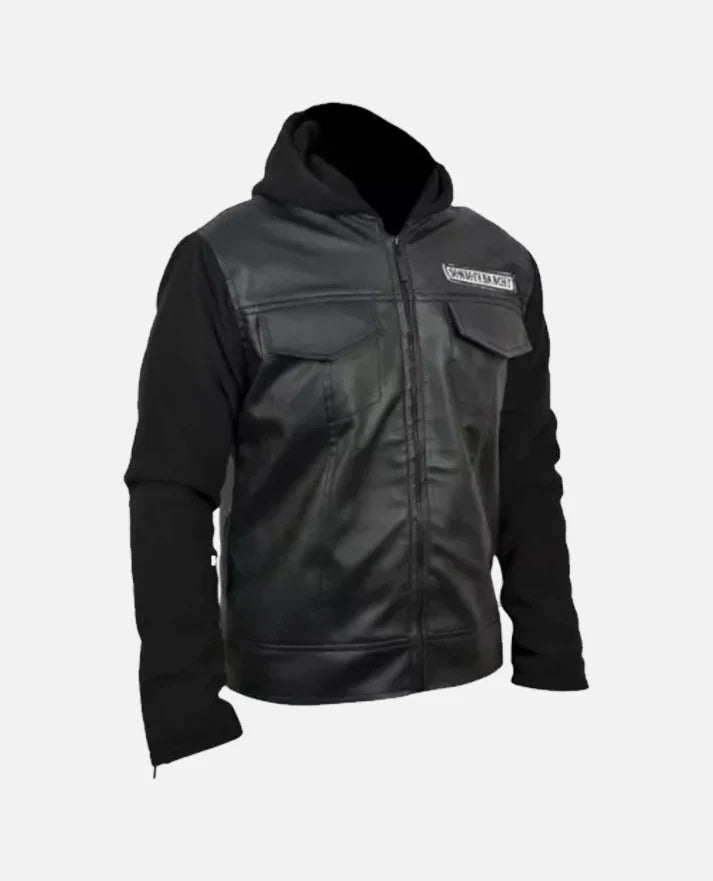 Shop Sons Of Anarchy Black Leather Jacket with Hoodie