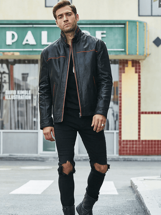Shop Men's Casual Vintage Style Black Leather Jacket
