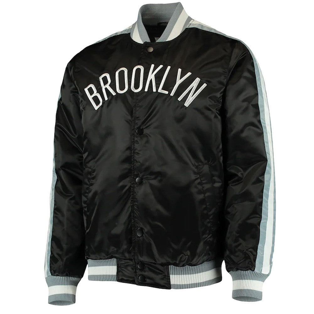 Shop The Offensive Brooklyn Nets Varsity Black Satin Jacket