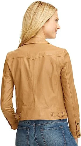 Shop Women's Casual Stylish Biker Light Brown Leather Jacket