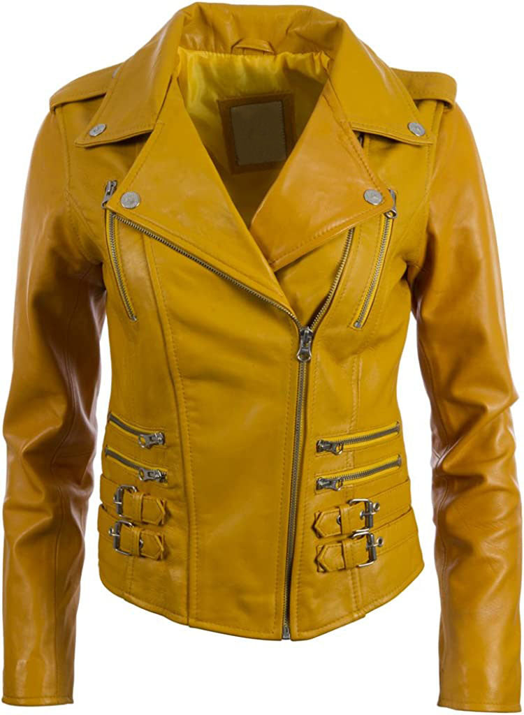 Shop Women's Real Leather Cross-Zip Multi-Zip Biker Jacket