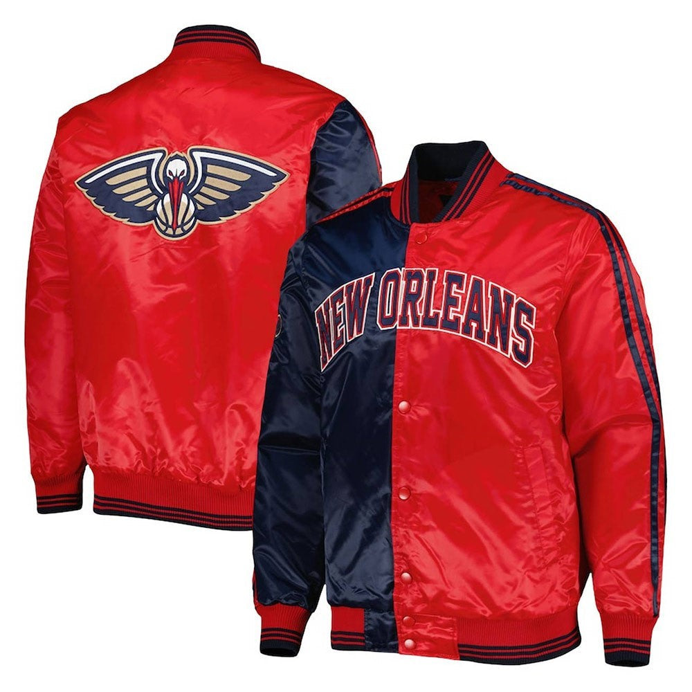 New Orleans Pelicans Fast Break Navy/Red Satin Jacket