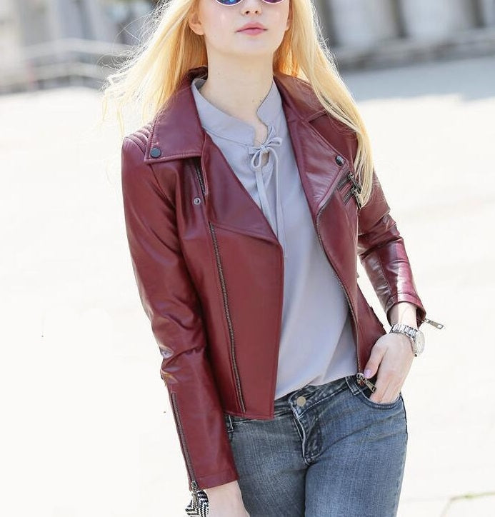 Shop Women Slim Fit Leather Jacket