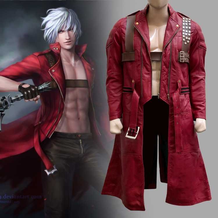 Devil May Cry 3 Dante Cosplay Red Leather Jacket Costume Game Inspired Coat
