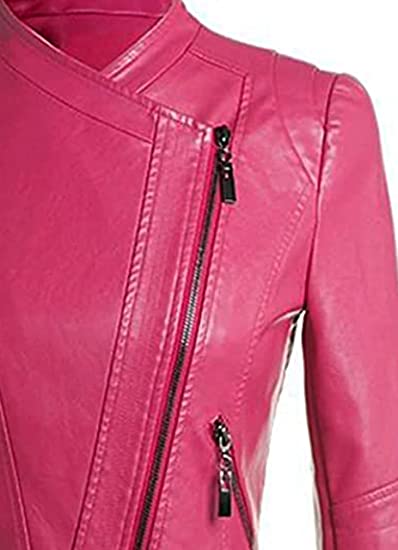 Shop Women's Slim Fit Style Hot Pink Real Leather Biker Jacket