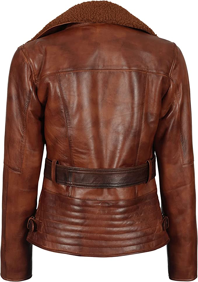 Shop Asymmetrical Ladies Motorcycle Faux Fur and Real Leather Jacket