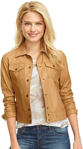 Shop Women's Casual Stylish Biker Light Brown Leather Jacket