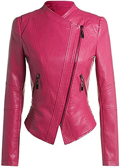 Shop Women's Slim Fit Style Hot Pink Real Leather Biker Jacket