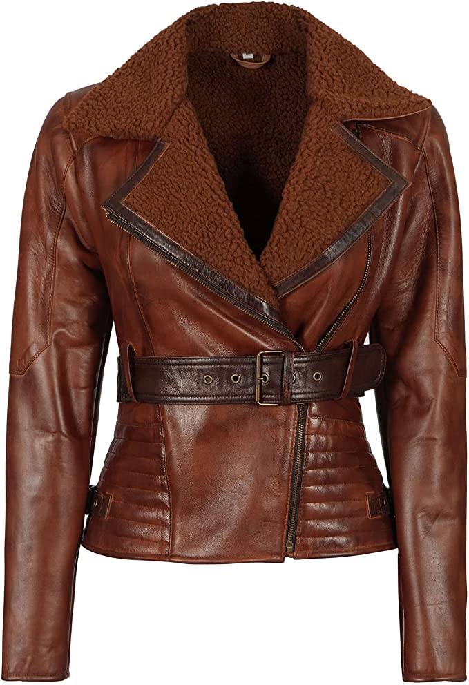 Shop Asymmetrical Ladies Motorcycle Faux Fur and Real Leather Jacket