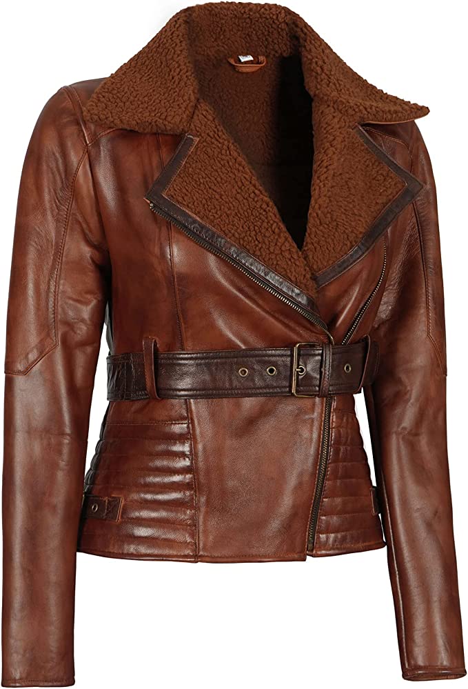 Shop Asymmetrical Ladies Motorcycle Faux Fur and Real Leather Jacket