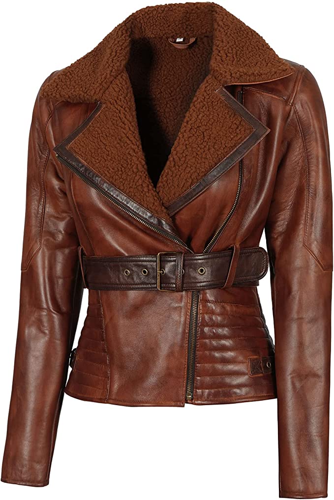 Shop Asymmetrical Ladies Motorcycle Faux Fur and Real Leather Jacket