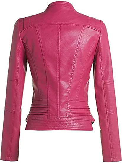 Shop Women's Slim Fit Style Hot Pink Real Leather Biker Jacket