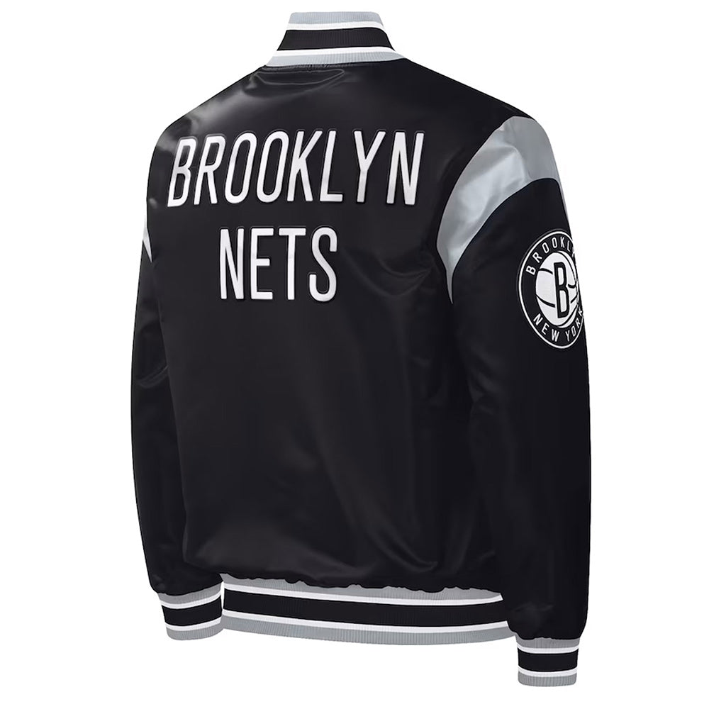 Shop Brooklyn Nets Force Play Varsity Black Satin Jacket