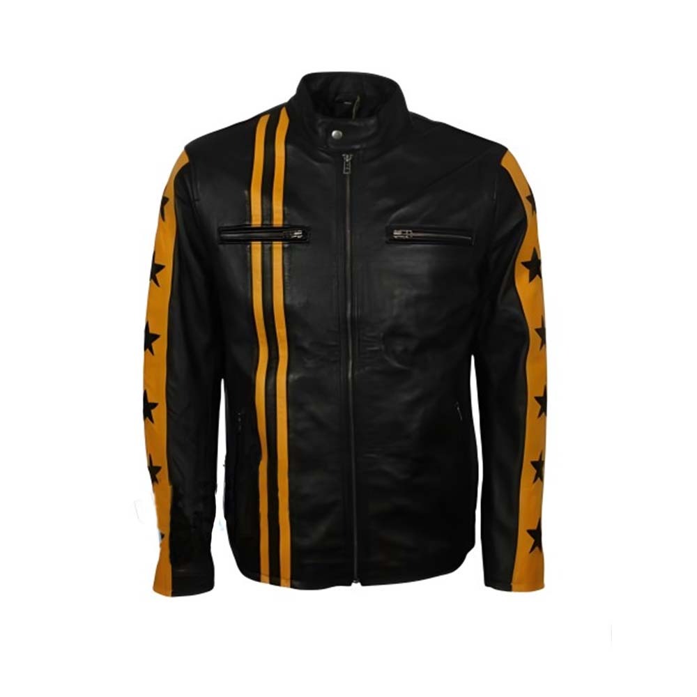 Shop MEN'S YELLOW & BLACK CAFE RACER LEATHER JACKET