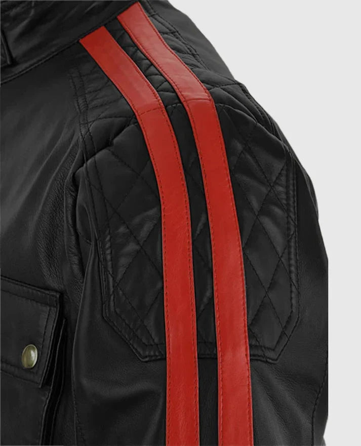 Shop Fast &amp; Furious 8 Vin Diesel Red Stripes Leather Jacket