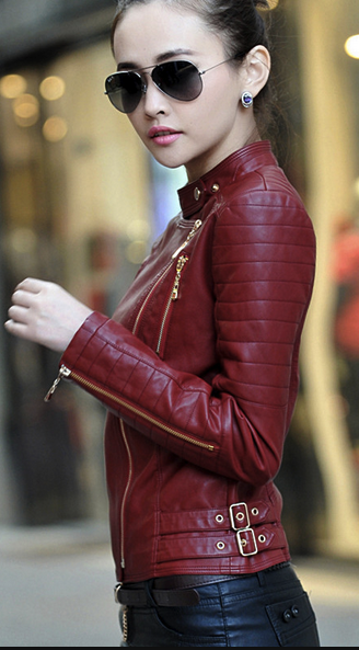 Shop Women Red Biker Leather Jacket