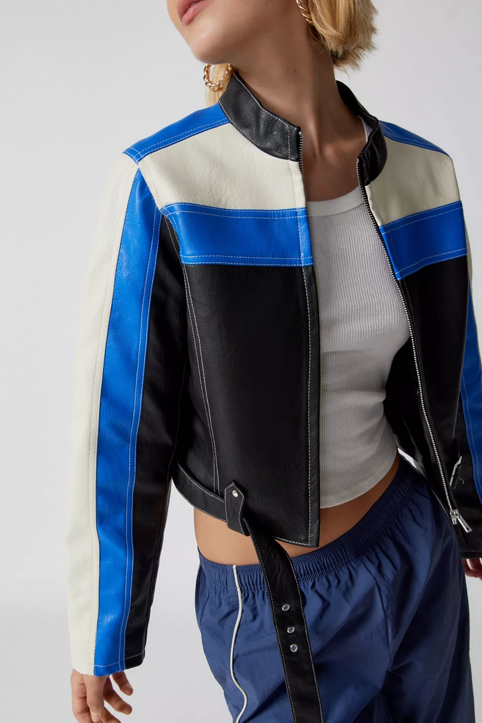 Shop Women Jordan Real Leather Fit Racer Moto Jacket