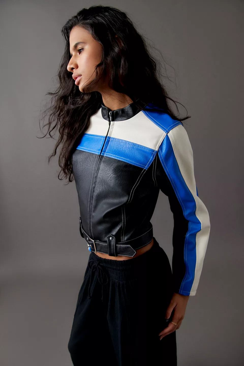Shop Women Jordan Real Leather Fit Racer Moto Jacket