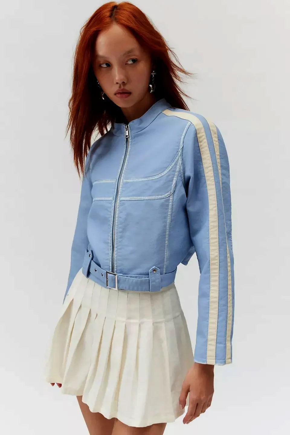 Shop UO Jordan Faux Leather Fitted Racer Moto Jacket by TJS