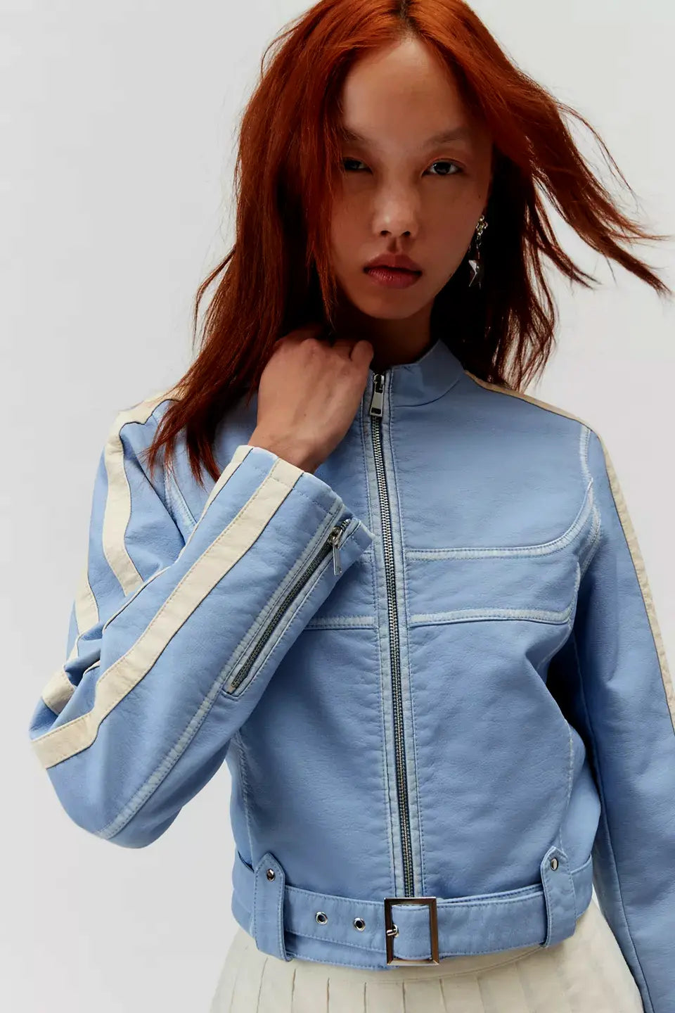 Shop UO Jordan Faux Leather Fitted Racer Moto Jacket by TJS