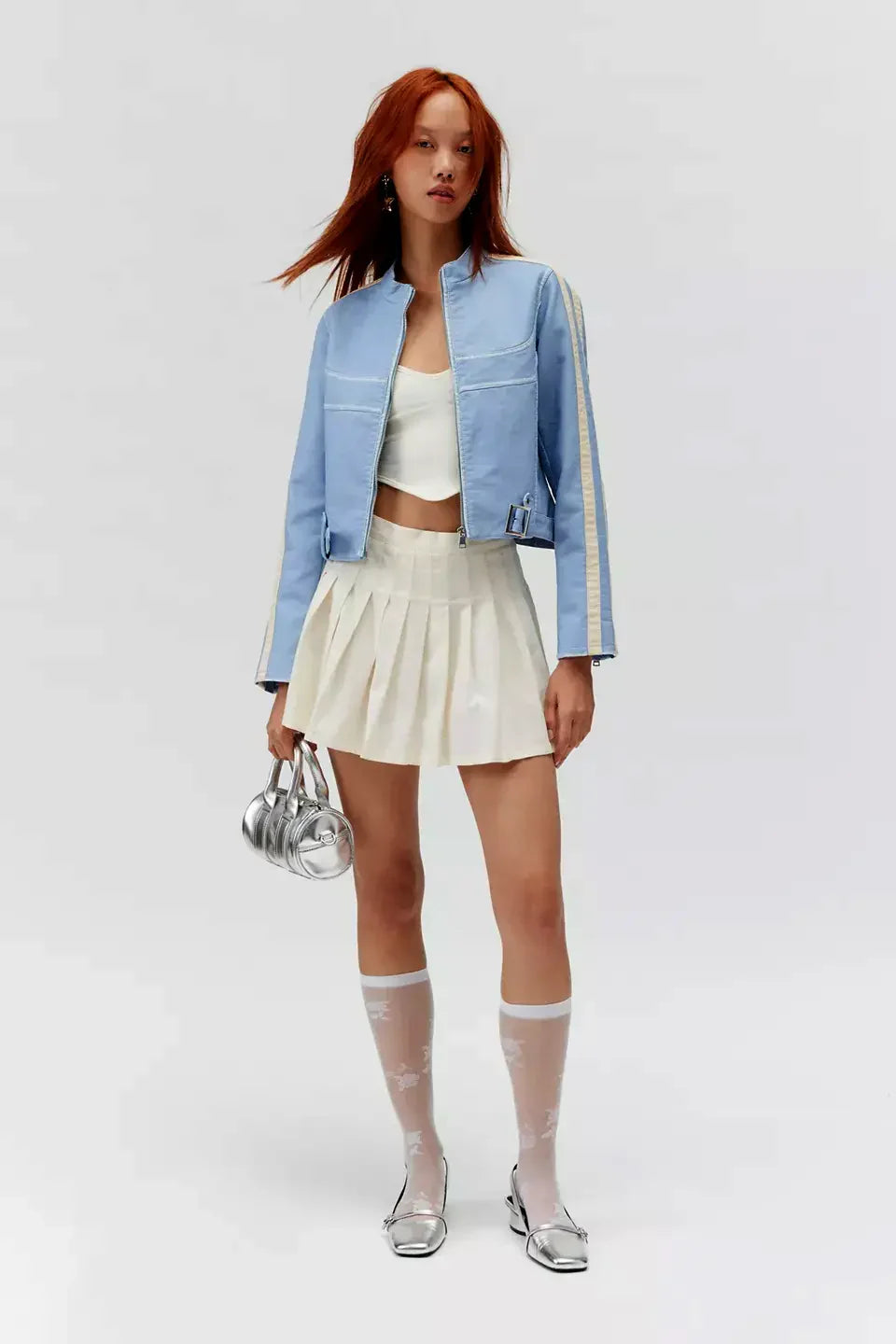 Shop UO Jordan Faux Leather Fitted Racer Moto Jacket by TJS