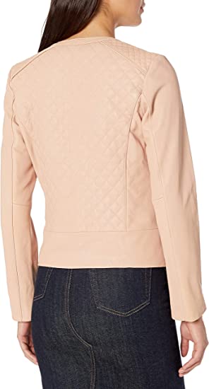 Shop Women's Jewel Neck Quilted Leather Jacket