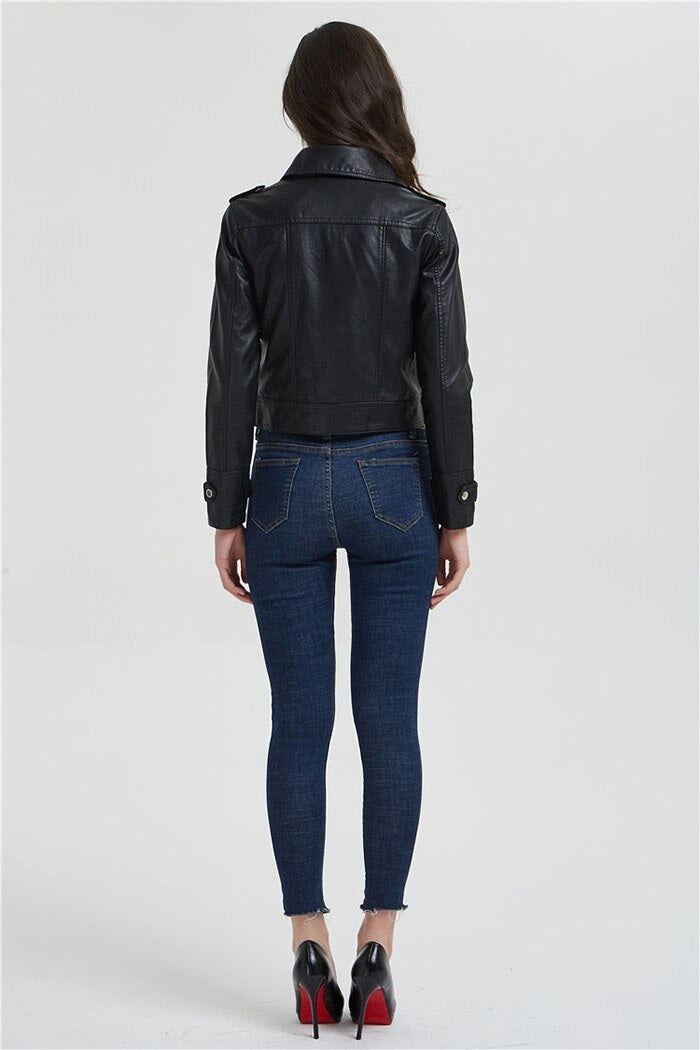 Shop Short Slim Zipper Biker Leather Jacket
