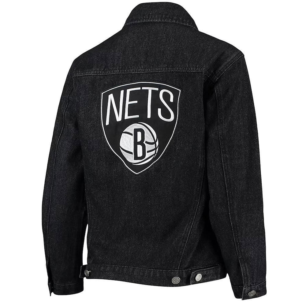 Shop Black Brooklyn Nets Patch Button-Up Denim Jacket