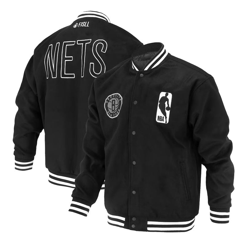 Shop Brooklyn Nets Logoman Shadow Black Varsity Jacket