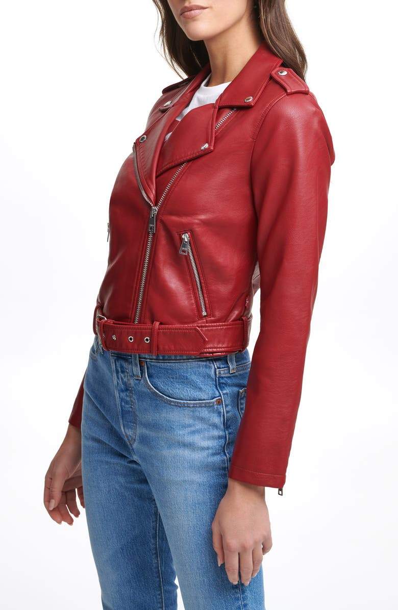 Shop Water Repellent Leather Fashion Belted Moto Jacket