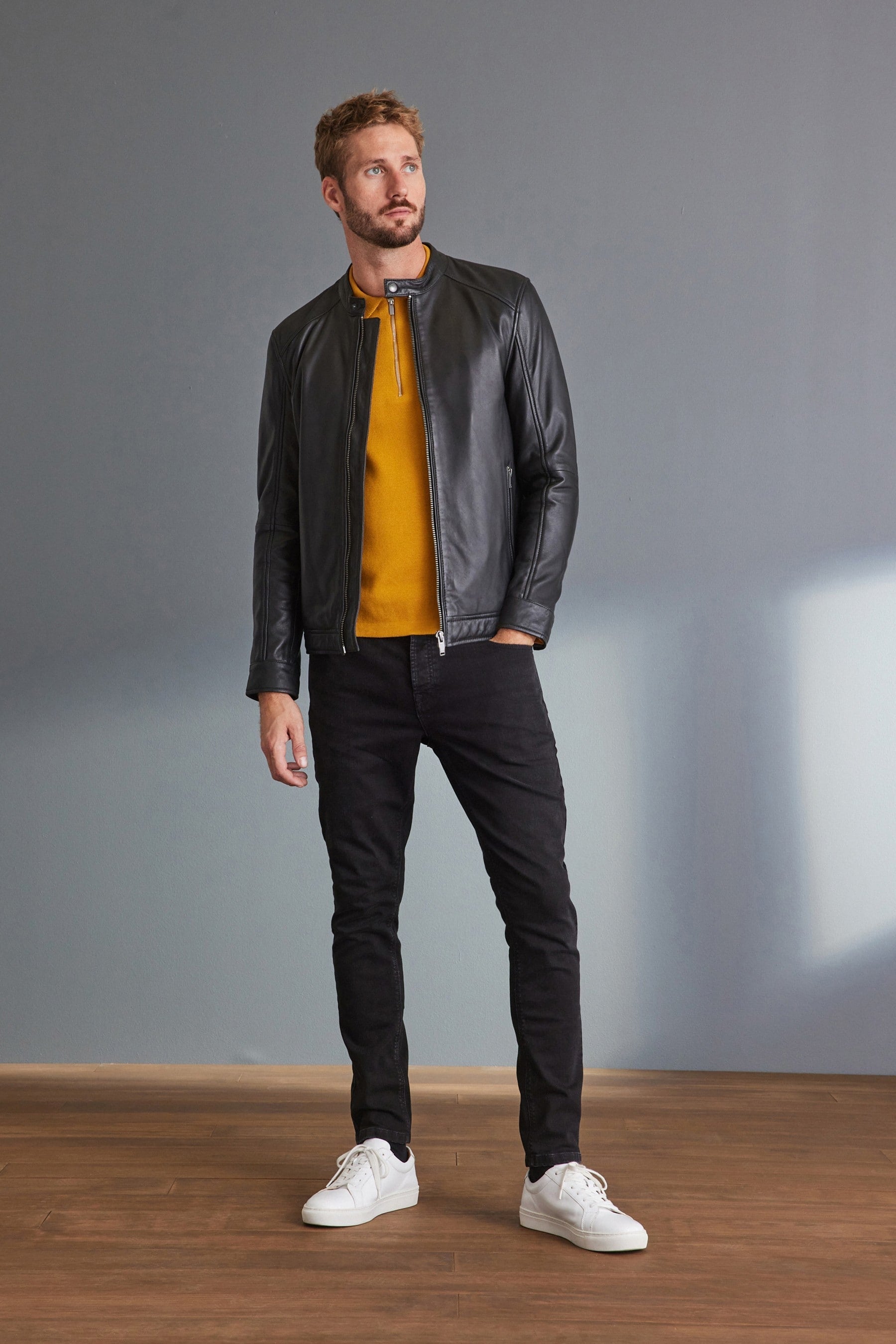 Shop Black Signature Leather Racer Jacket