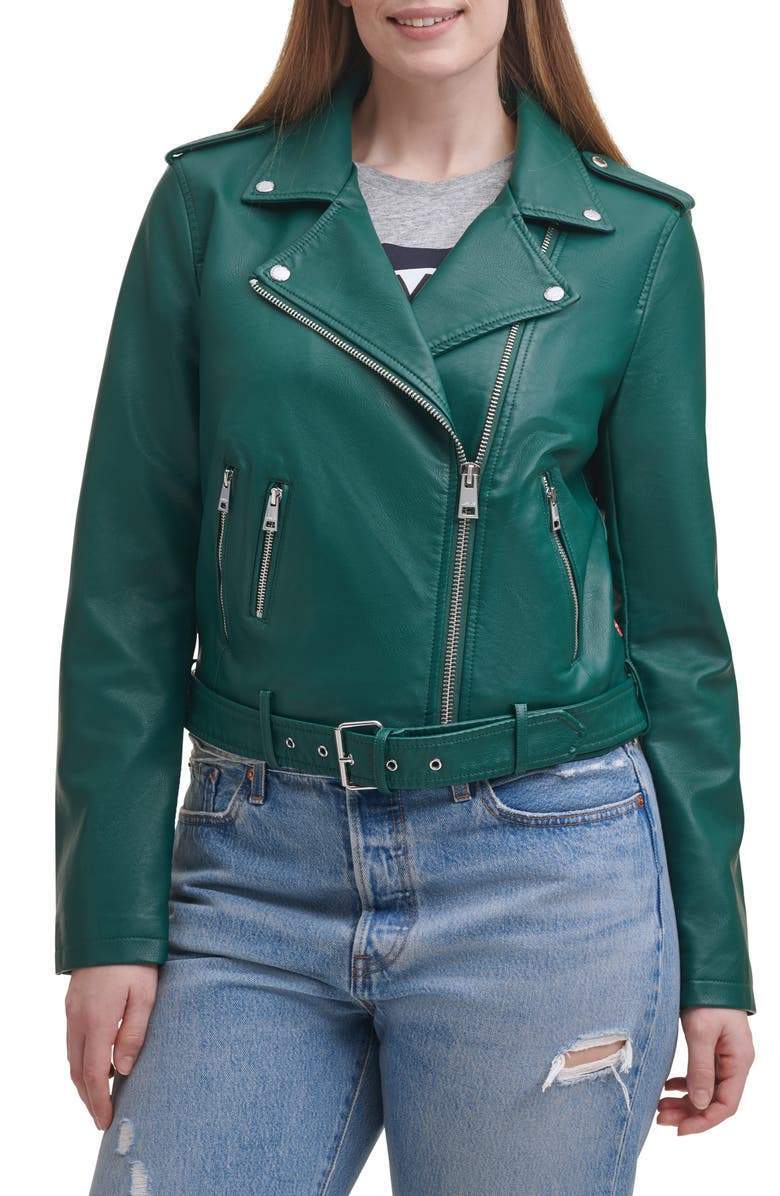 Shop Water Repellent Leather Fashion Belted Moto Jacket