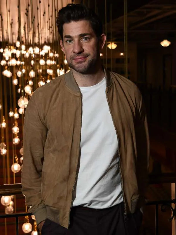 Shop John Krasinski A Quiet Place Part II Bomber Leather Jacket