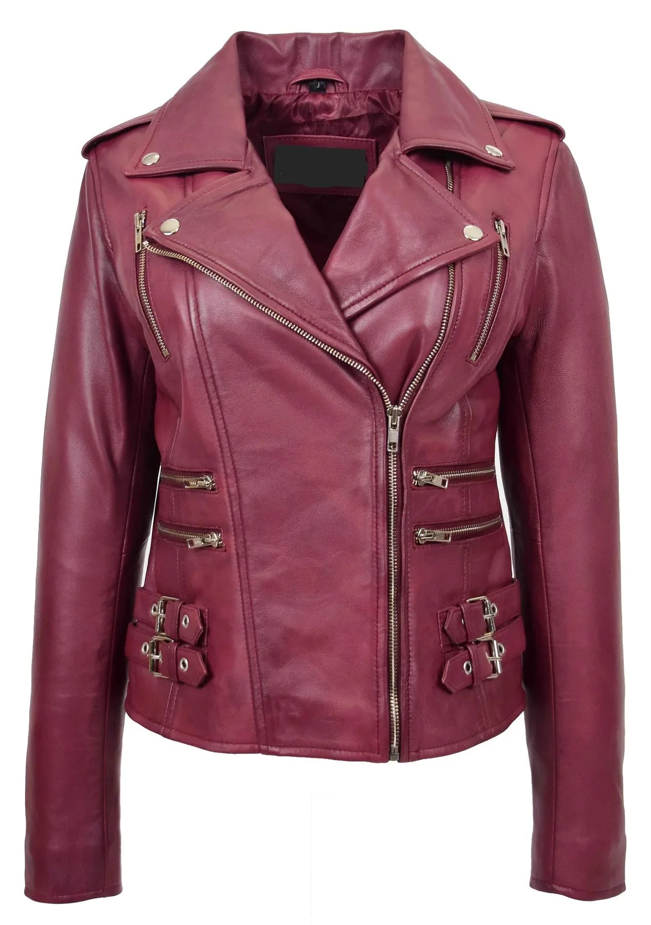 Shop WOMENS TRENDY BIKER LEATHER JACKET BEYONCE BURGUNDY