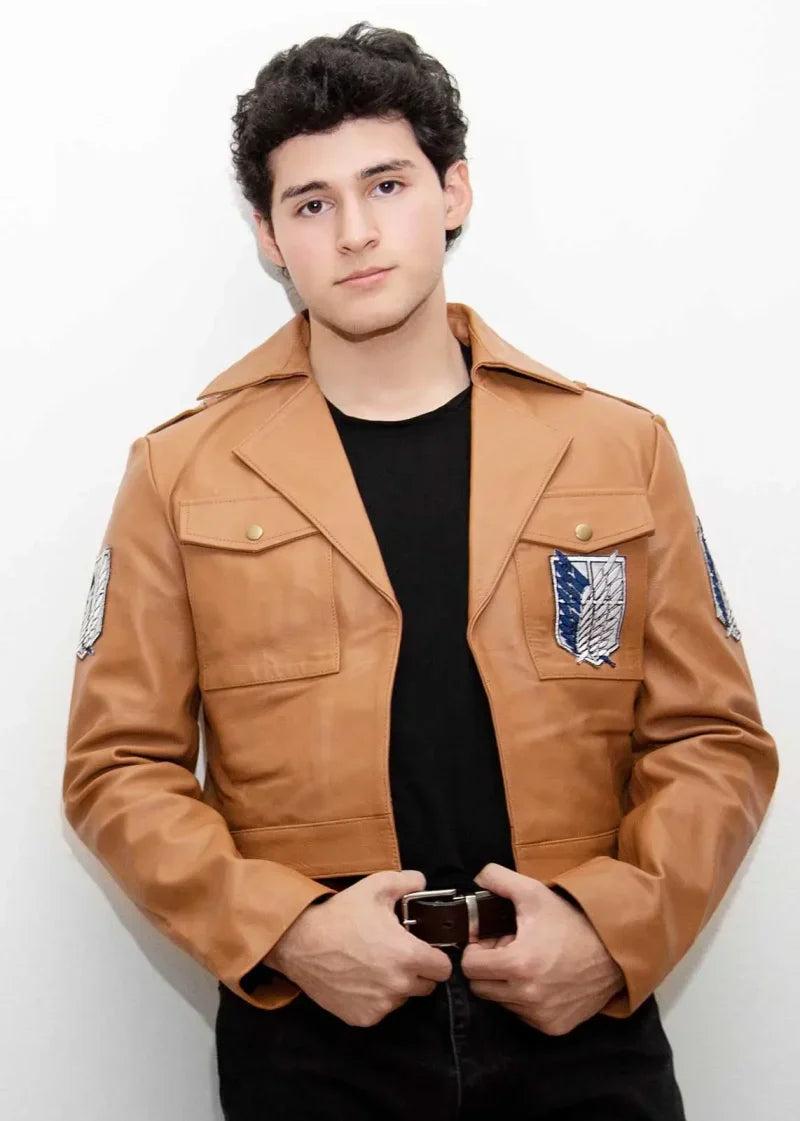 Shop Mens Attack on Titan Brown Leather Jacket