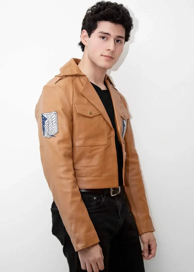 Shop Mens Attack on Titan Brown Leather Jacket