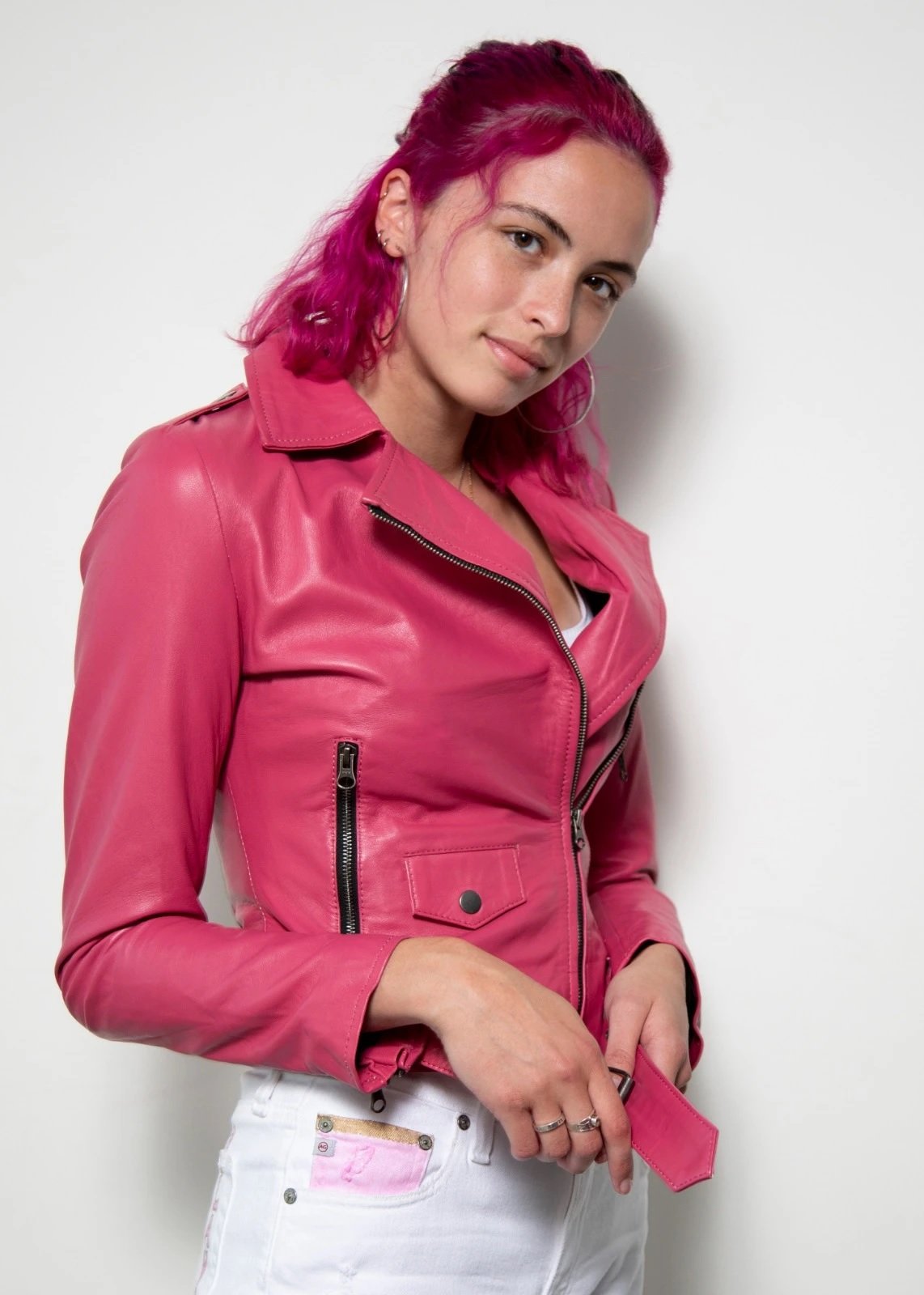 Shop WOMENS BARBIE PINK LEATHER JACKET