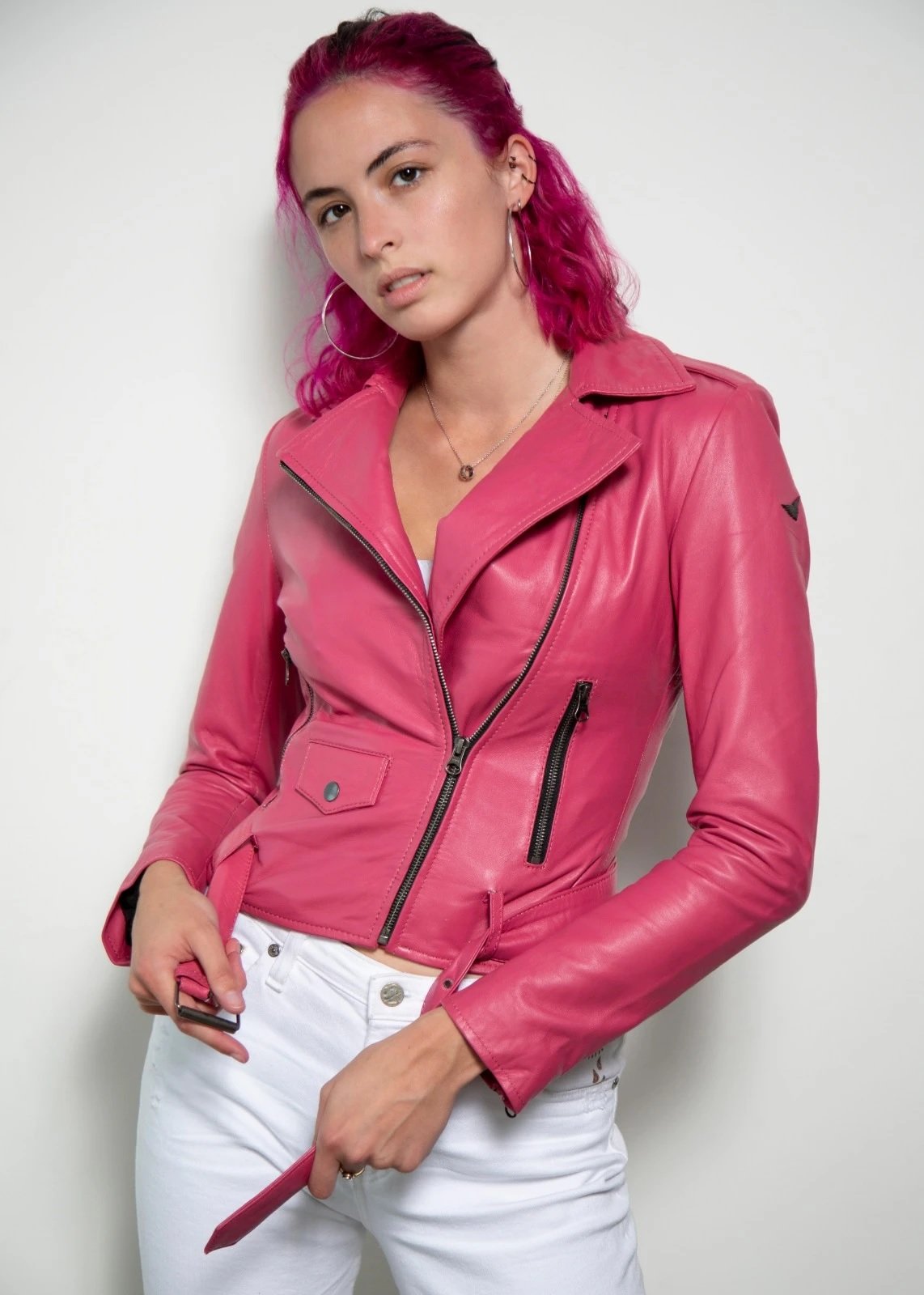 TJS Women's Short Black Leather Jacket 