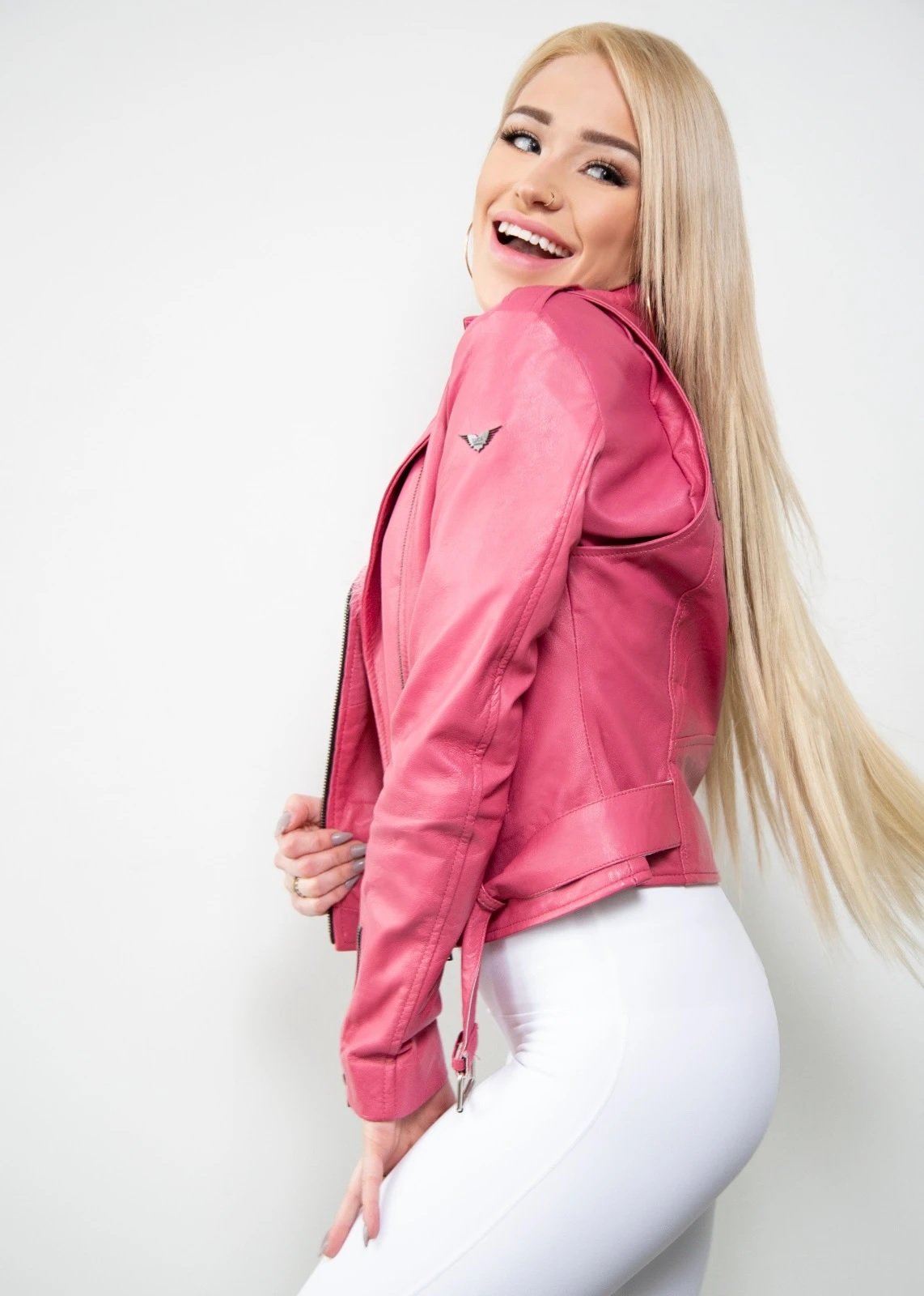Shop WOMENS BARBIE PINK LEATHER JACKET