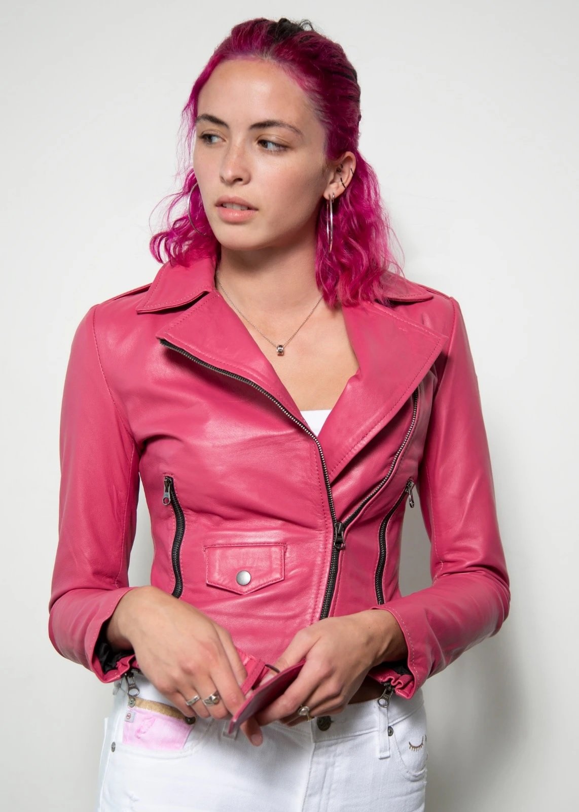 TJS Women's Short Black Leather Jacket 