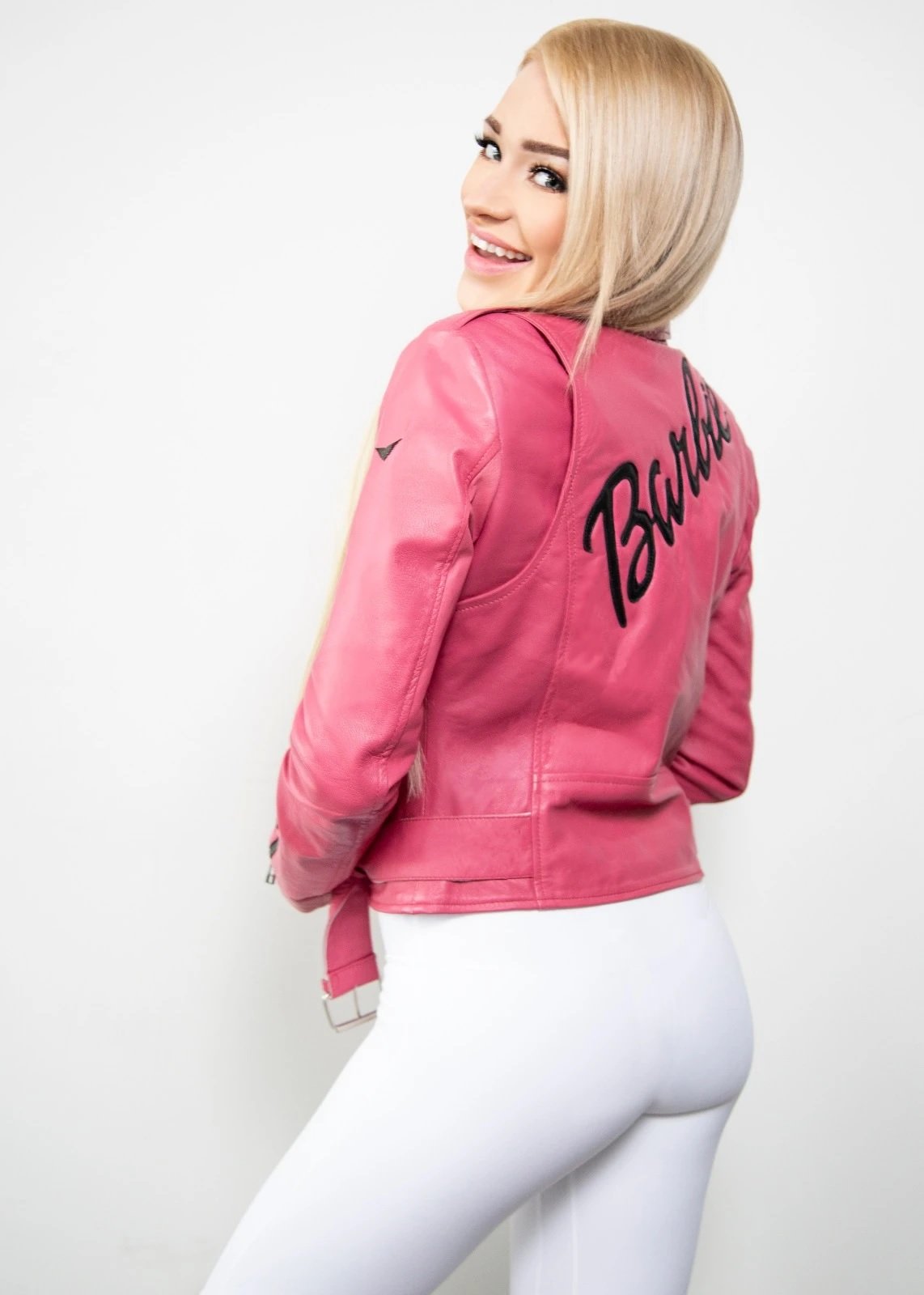 Shop WOMENS BARBIE PINK LEATHER JACKET