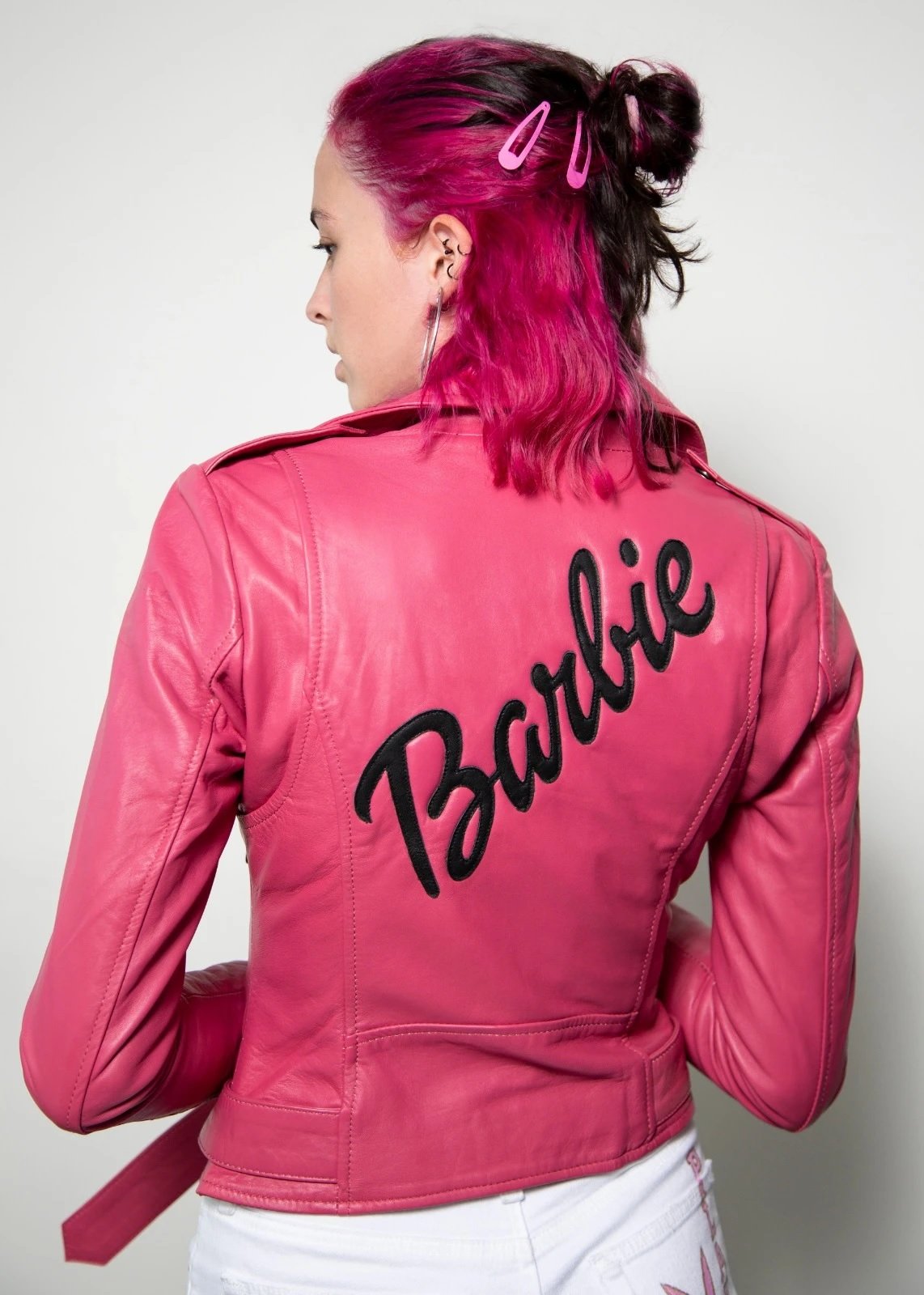 Shop WOMENS BARBIE PINK LEATHER JACKET