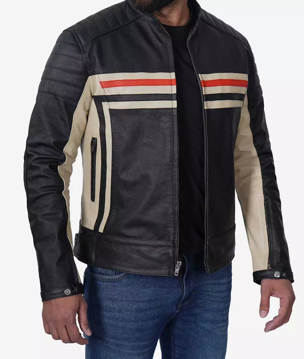 Shop Mens Black Cafe Racer Style Leather Jacket
