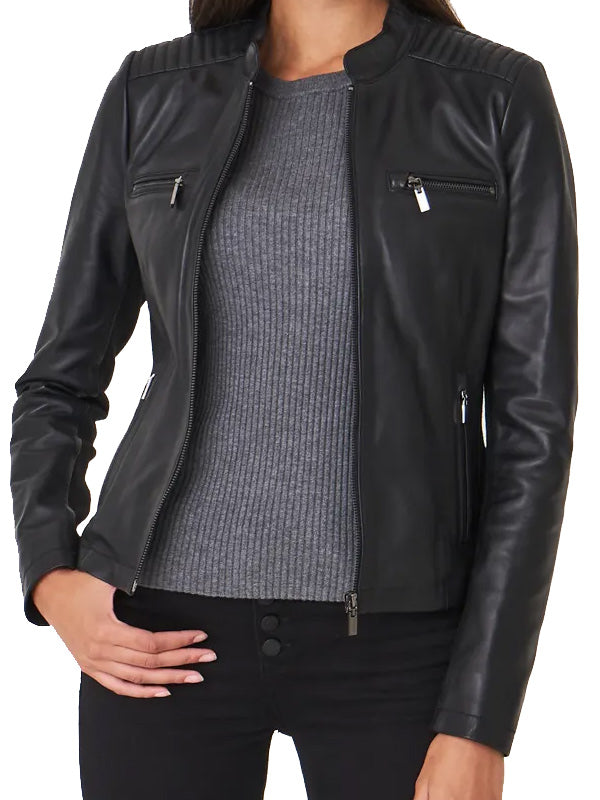 Shop BLACK LEATHER BIKER JACKET WOMENS