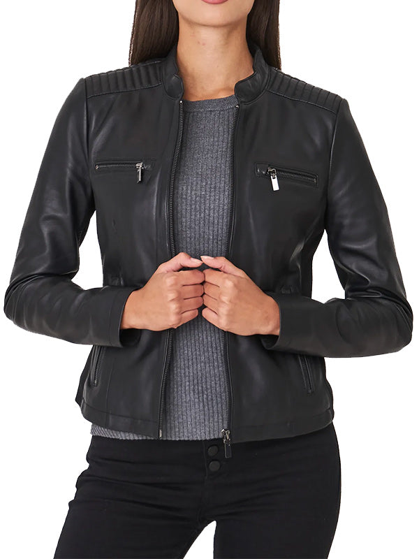 Shop BLACK LEATHER BIKER JACKET WOMENS