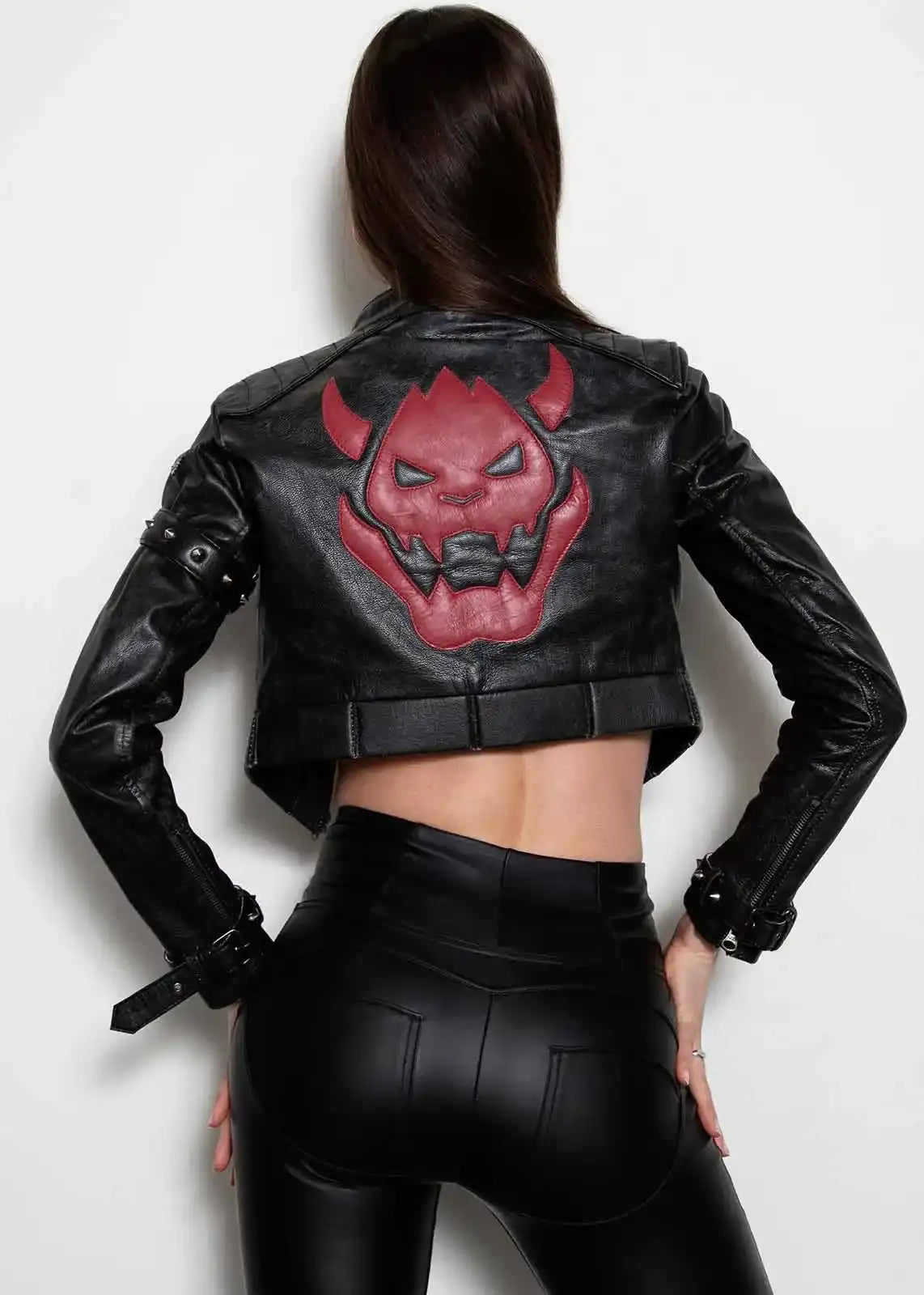 King Castle Black Leather Jacket Crop Top