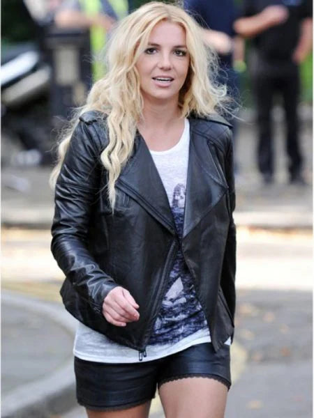 Shop Britney Spears Black Leather Quilted Jacket
