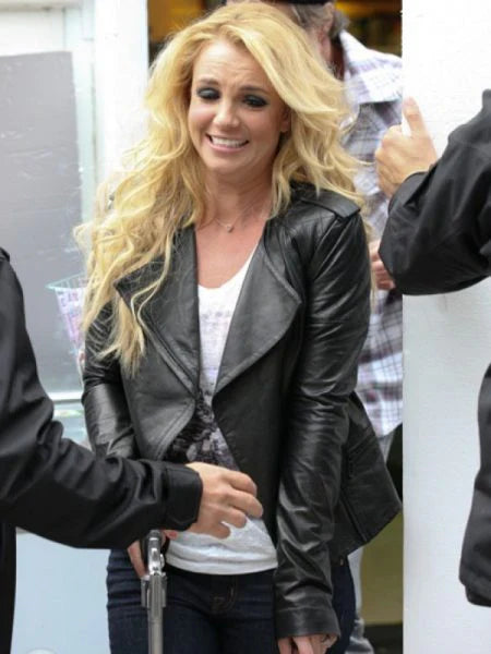 Shop Britney Spears Black Leather Quilted Jacket