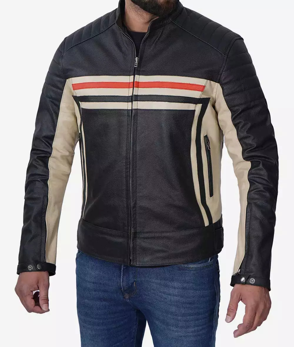 Shop Mens Black Cafe Racer Style Leather Jacket