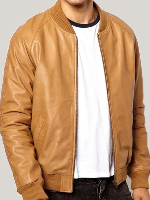 Shop CASUAL TAN BROWN BOMBER JACKET BY TJS